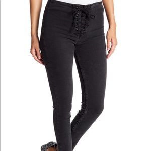 FREE PEOPLE BLACK LACE UP SKINNY JEANS